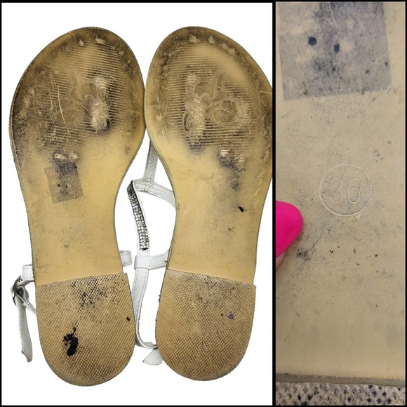 White Sparkly Sandals Rhinestones Embellished Dressy Thong Ankle Strap Womens 36 - Picture 12 of 12